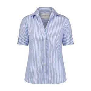 NWT The Shirt Rochelle Behrens blue white pinstripe short sleeve button up Small